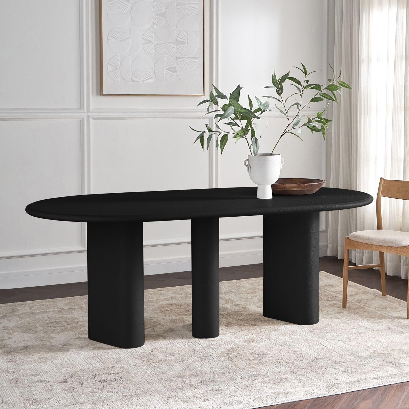 Karnak Pillar 6-Seater Oval Dining Table with Textured MDF Top, Three Pillar Legs, Contemporary Homestead Style - Image 34
