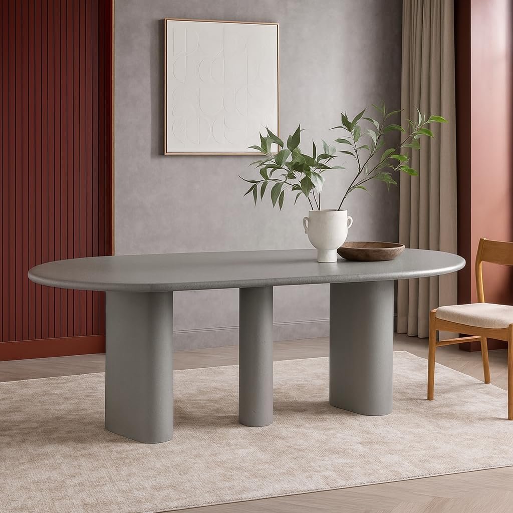 Karnak Pillar 6-Seater Oval Dining Table with Textured MDF Top, Three Pillar Legs, Contemporary Homestead Style - Image 35