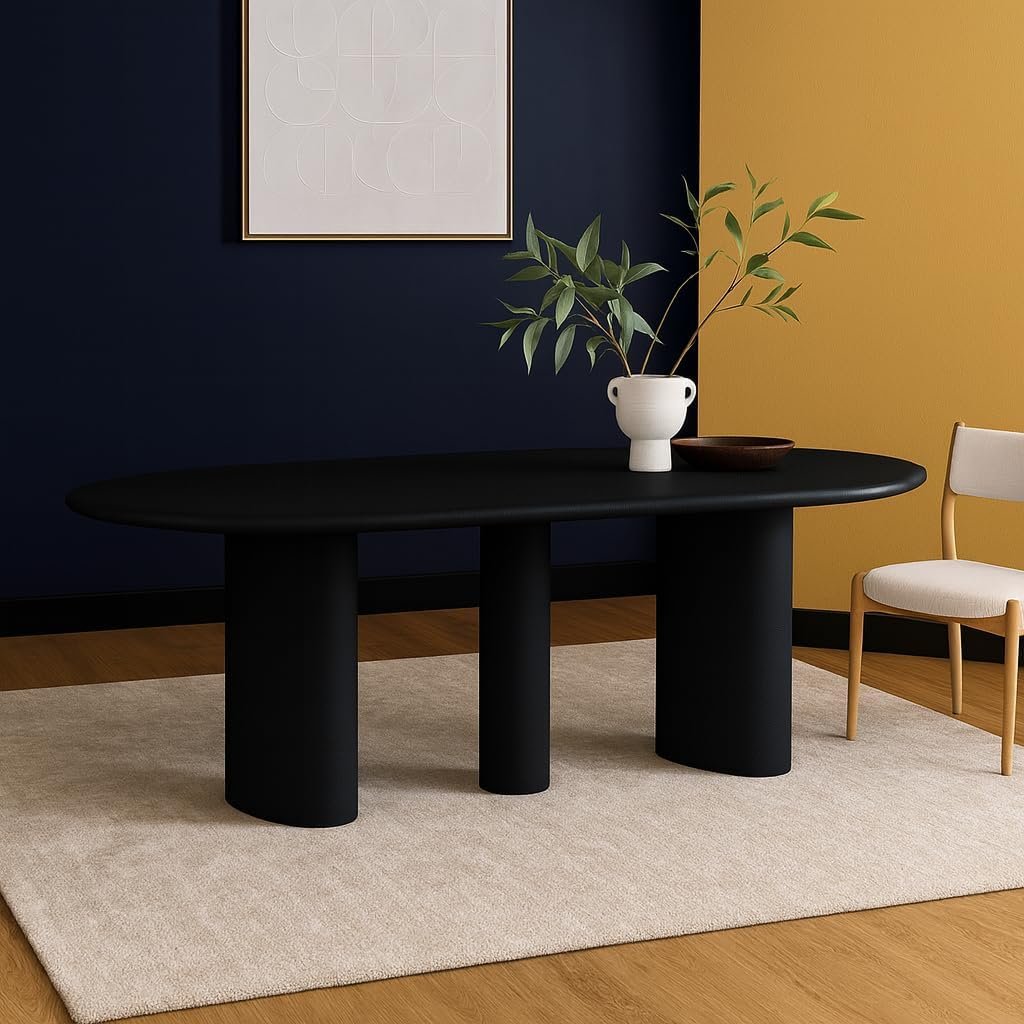 Karnak Pillar 6-Seater Oval Dining Table with Textured MDF Top, Three Pillar Legs, Contemporary Homestead Style
