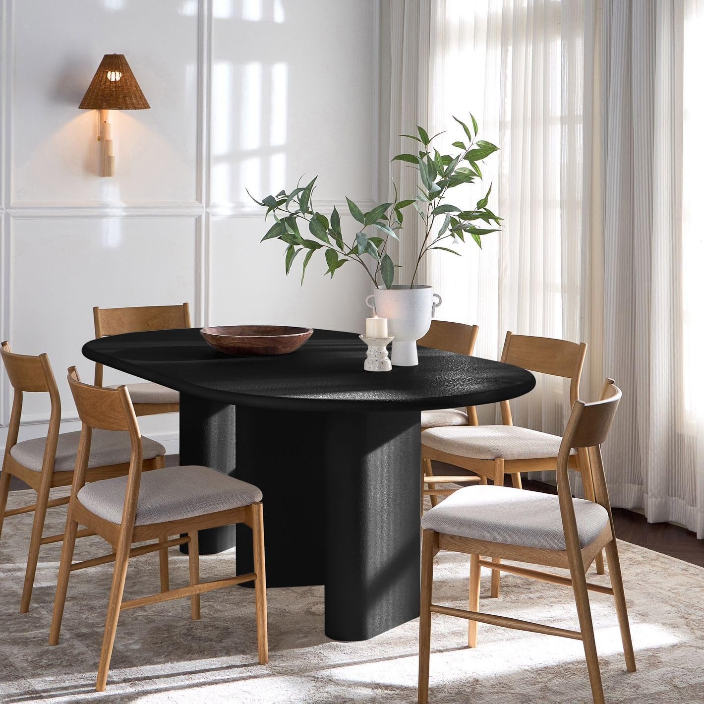 Karnak Pillar 6-Seater Oval Dining Table with Textured MDF Top, Three Pillar Legs, Contemporary Homestead Style - Image 42