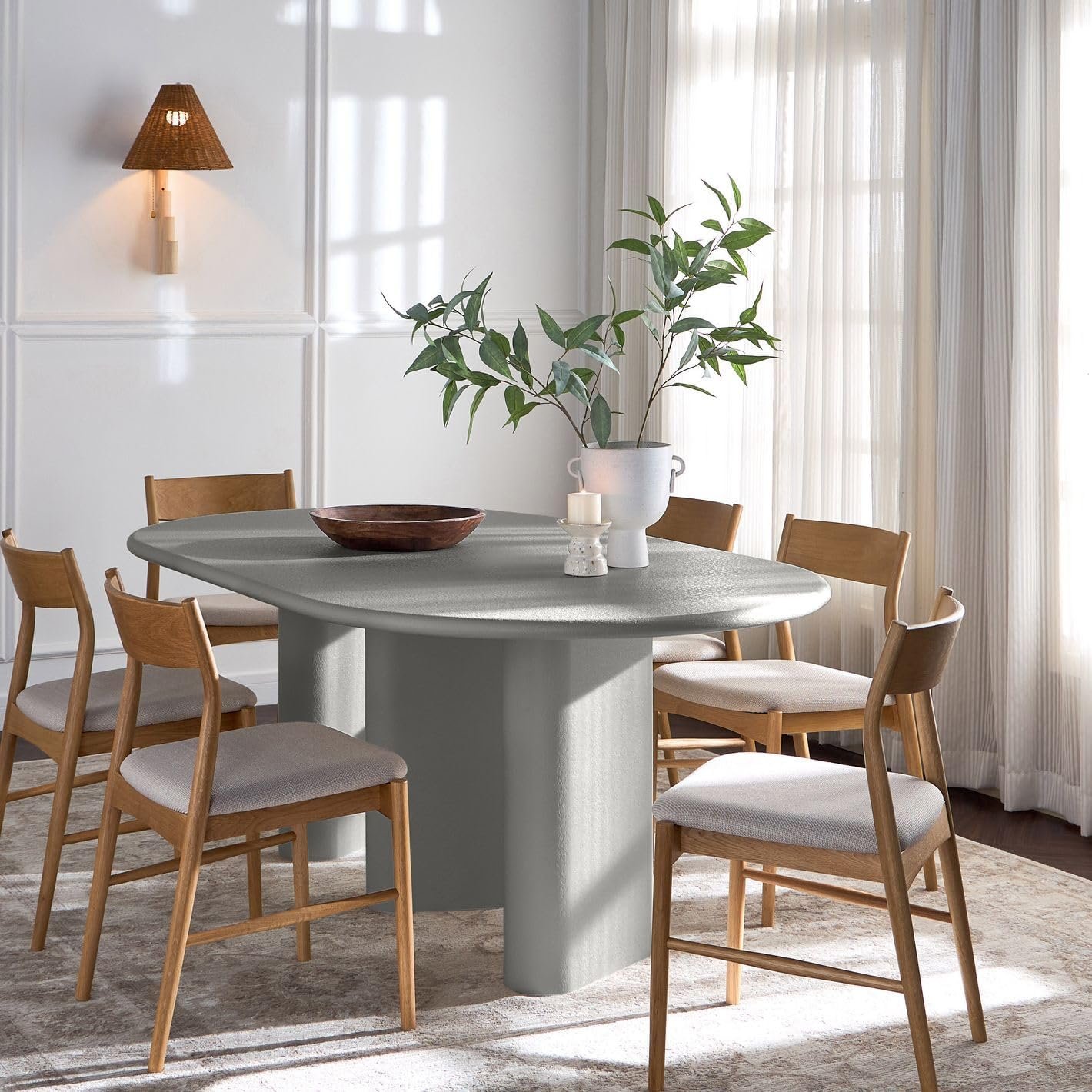 Karnak Pillar 6-Seater Oval Dining Table with Textured MDF Top, Three Pillar Legs, Contemporary Homestead Style - Image 56