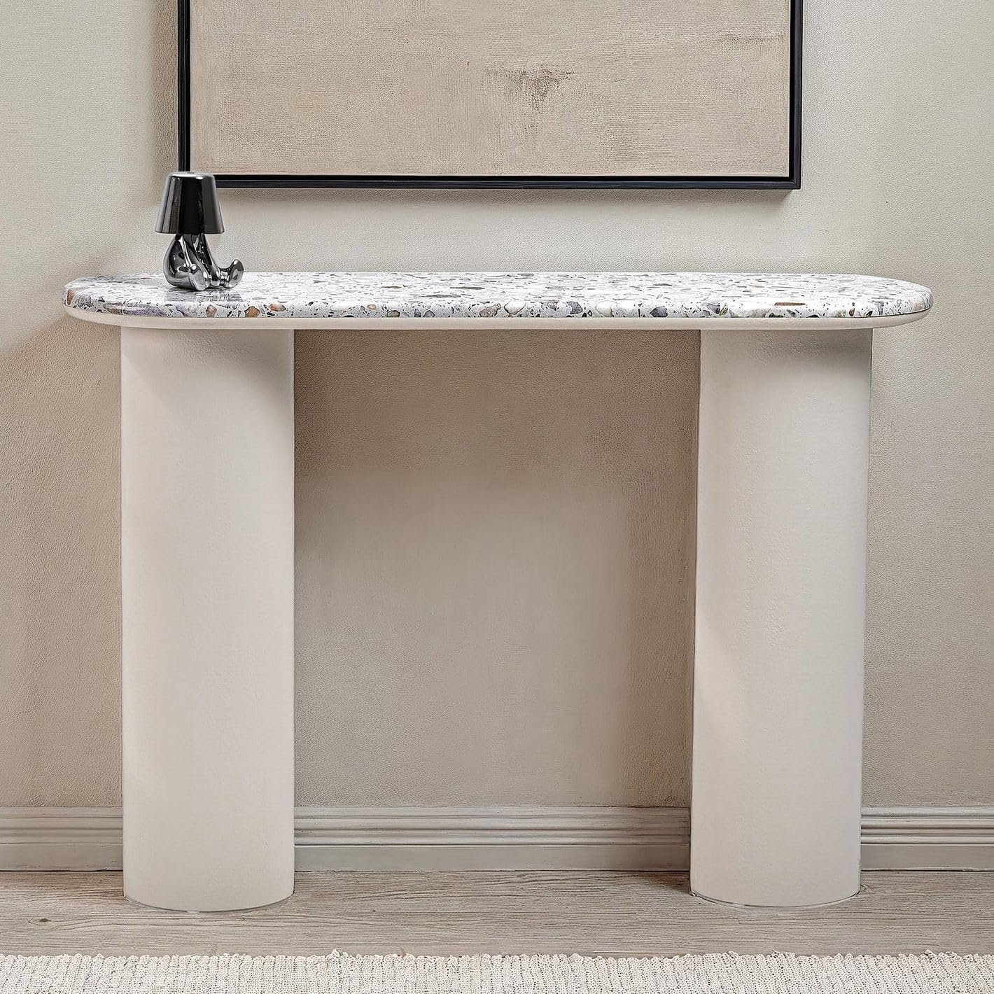 Karnak Pillar Terrazzo Top Console Table | Modern Terrazzo Slab with Plaster-Finish Pillar Legs | Stylish Hallway & Living Room Furniture UAE - Image 2