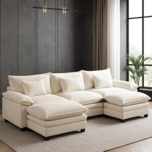 Karnak Praylow‑Style 120″ U‑Shaped Modular Sectional Sofa with 2 Ottomans - Comfy Cloud Couch for Living Room (Gray Chenille) | Modern Sofa | Living R