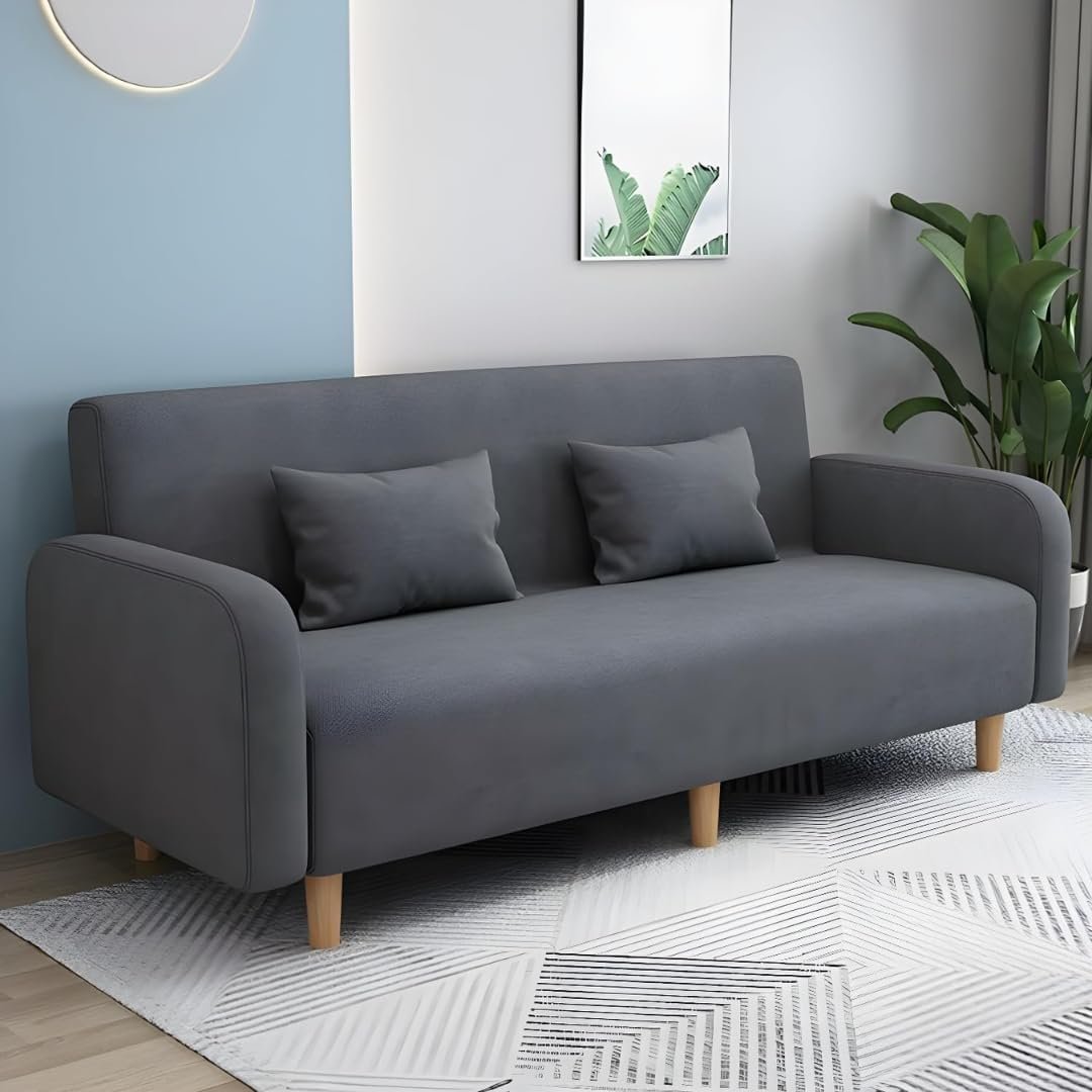 Karnak Seats 3 Modern Small Solid Wood Frame Foam-Filled Sofa with Square Arm - Flannel Upholstery | Space-Saving | Cushion Back (150 x 65 x 75 cm) - Image 13
