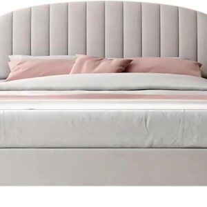 Karnak Vienna Modern Velvet Super Queen Bed Frame | Light Grey Upholstered Bed Frame with Solid Wood Base & Legs | Premium Bedroom Furniture (160 x 200 cm Without Mattress)