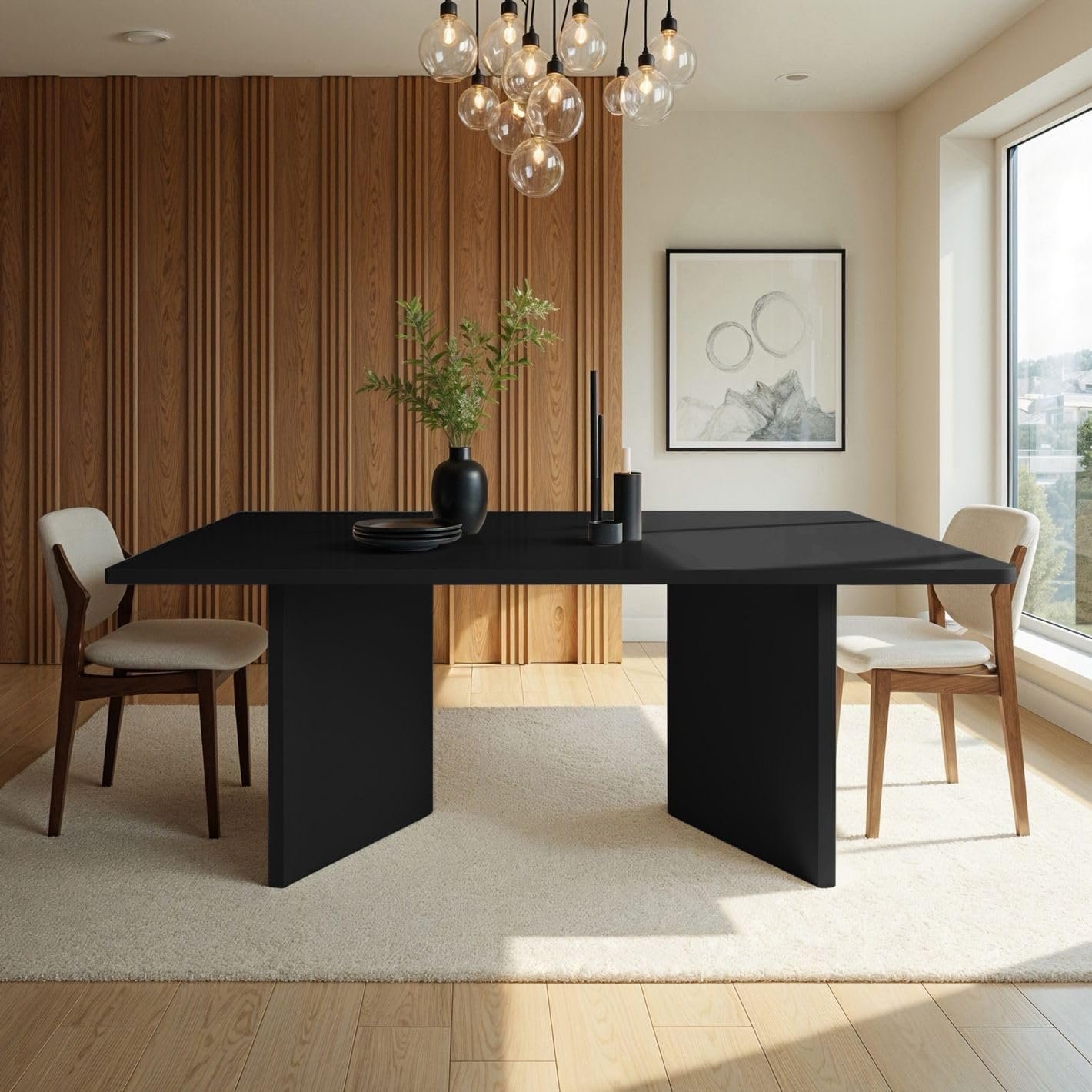 Karnak Whisper 8-Seater Dining Table with Rounded Edges, Twin Pedestal Base, Textured MDF Top, Modern Luxe Style (Grey) - Image 11