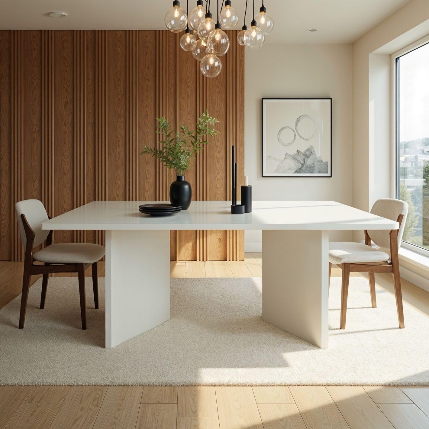 Karnak Whisper 8-Seater Dining Table with Rounded Edges, Twin Pedestal Base, Textured MDF Top, Modern Luxe Style (Grey) - Image 28