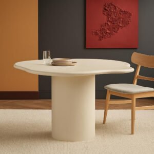 Karnak Willow 4-Seater Round Dining Table with Pedestal Base | Light Table MDF Top | Modern Luxe Minimalist Style (Beige)