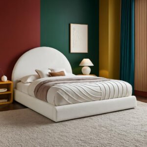 Karnak Arch Queen Bed | Modern Upholstered Bed with Tall Padded Headboard | Premium Solid Wood Frame