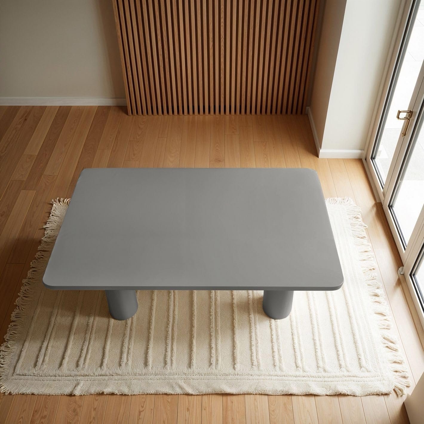 Karnak Aura 6-Seater Dining Table with Rounded MDF Top, Cylindrical Leg Base, Textured Plaster Finish, Modern Luxe (Grey) - Image 3