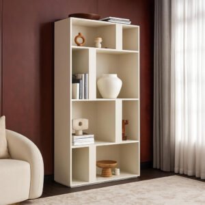 Karnak Balance Display Unit – Modern Engineered Wood Shelf Cabinet with Unique Compartments & 4 Shelves, (White)