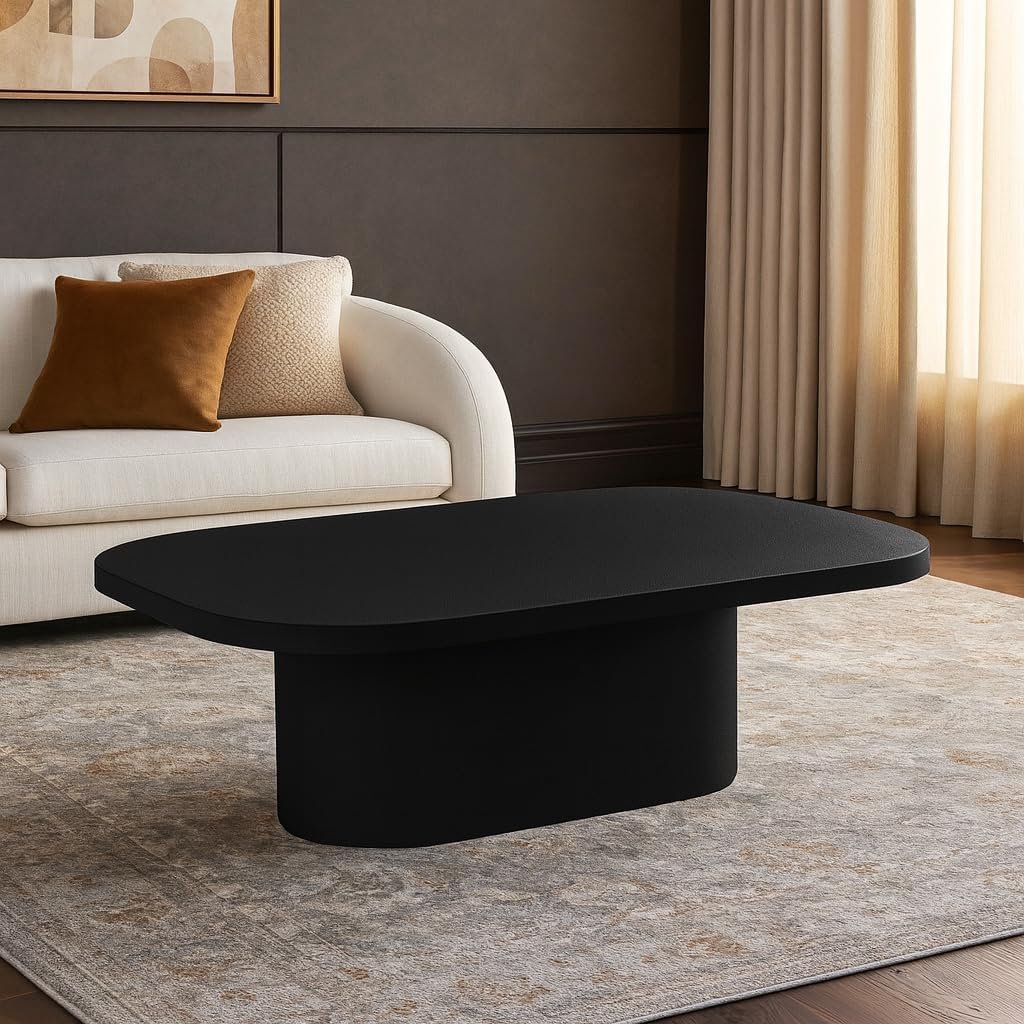 Karnak Block Coffee Table | Large Rectangular Modern Table Design | Engineered Wood Table Construction | Durable & Stylish for Living Room Table (Black)