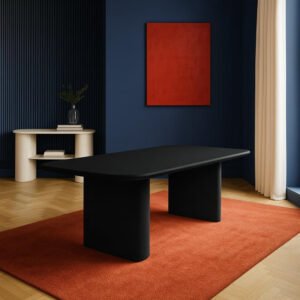 Karnak Breeze 6-Seater Dining Table with Rounded Rectangular MDF Top, Dual-Leg Base, Textured Plaster Finish (Black)