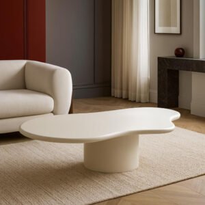 Karnak Cloudy Coffee Table Organic MDF Top with Modern Legs | Minimalist Light-Toned Center Table for Living Room Décor (Biege)
