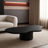 Karnak Cloudy Coffee Table Organic MDF Top with Modern Legs | Minimalist Light-Toned Center Table for Living Room Décor (Black)