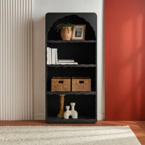 Karnak Cloudy Display Unit – Elegant Engineered Wood Display Shelf Cabinet with 3 Open Shelves, Black Home Décor Furniture