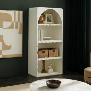 Karnak Cloudy Display Unit | Elegant Engineered Wood Display Shelf Cabinet with 3 Open Shelves for Home Décor Furniture (White)