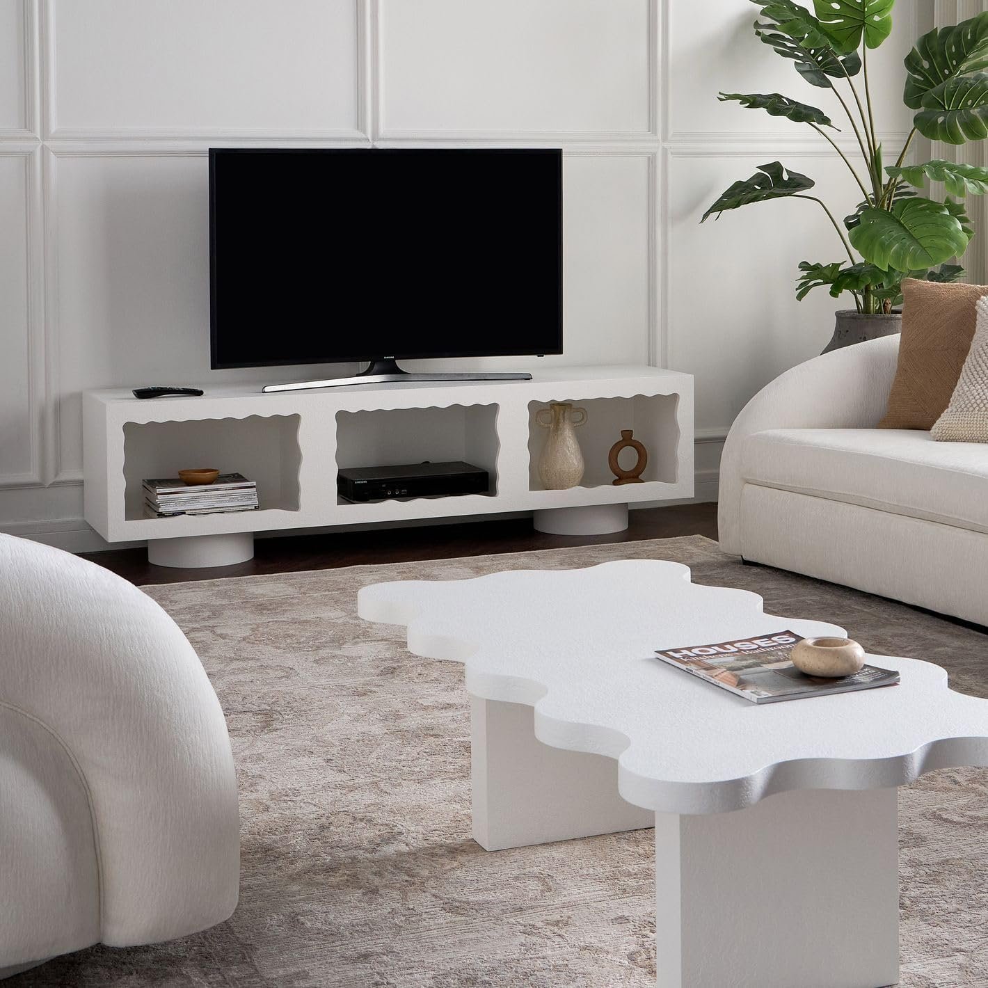 Karnak Cloudy TV Unit | Modern Media Console with Wave Design | Wooden TV Cabinet with Textured Finish & Storage for Living Room Furniture (Black) - Image 10