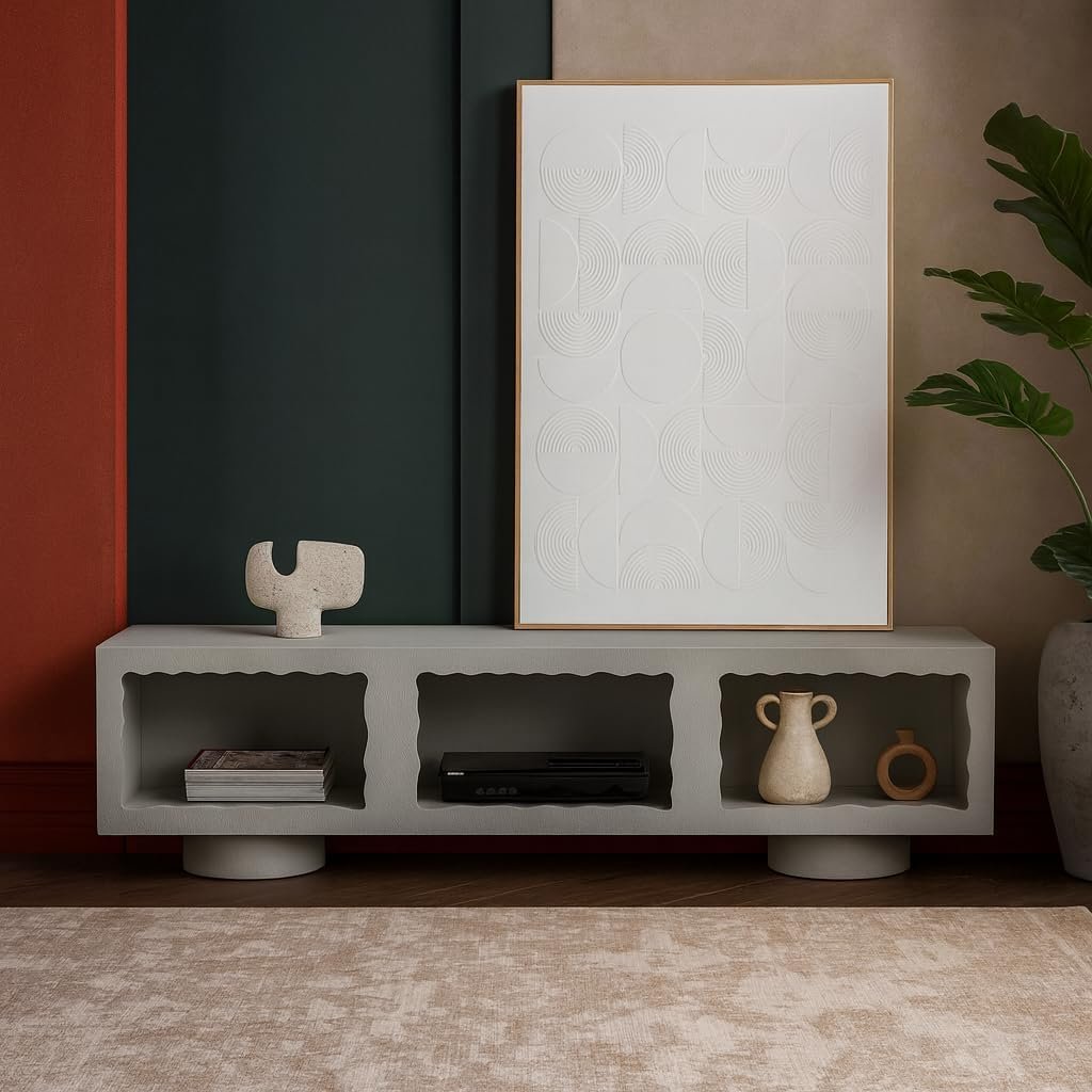 Karnak Cloudy TV Unit | Modern Media Console with Wave Design | Wooden TV Cabinet with Textured Finish & Storage for Living Room Furniture (Black) - Image 15