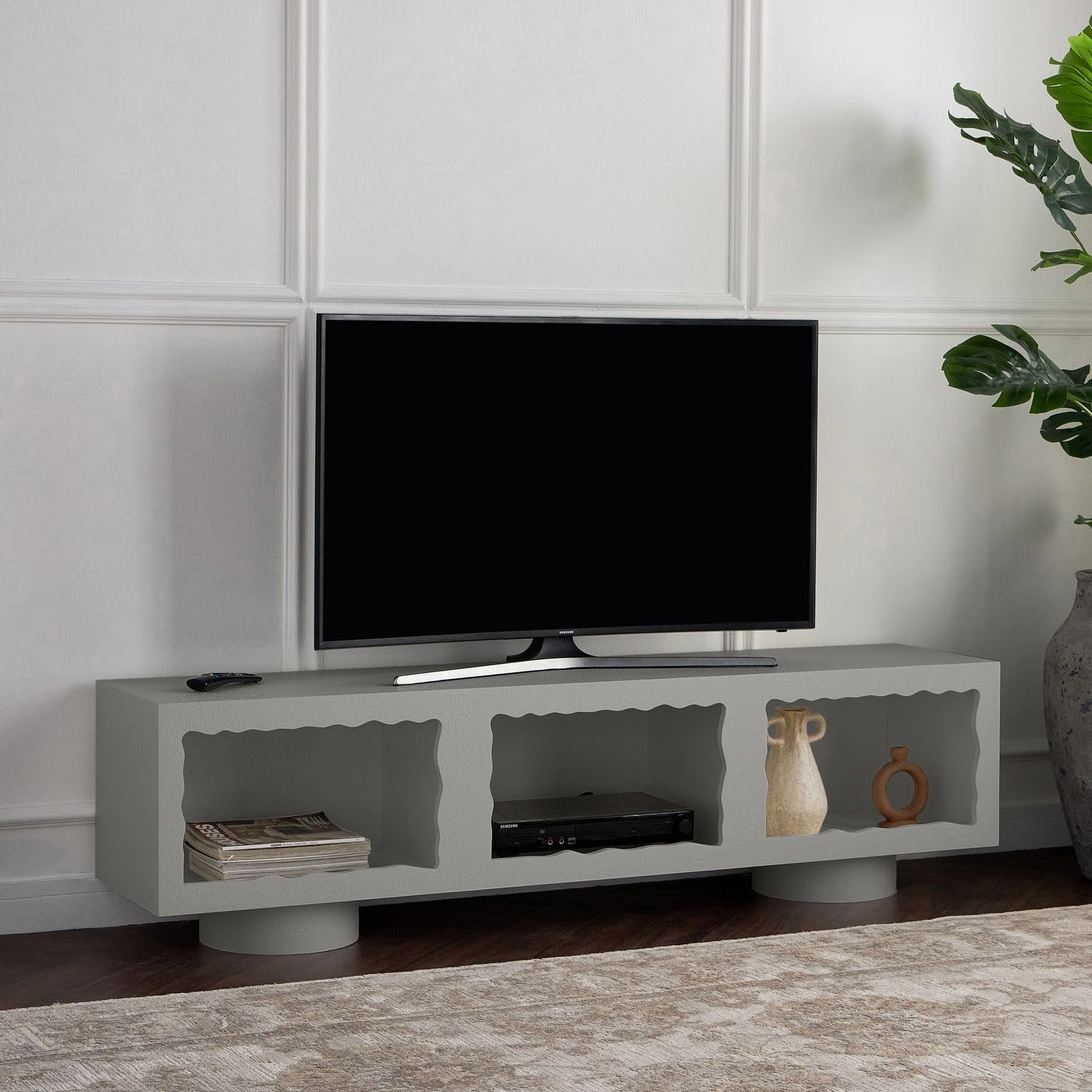 Karnak Cloudy TV Unit | Modern Media Console with Wave Design | Wooden TV Cabinet with Textured Finish & Storage for Living Room Furniture (Black) - Image 16