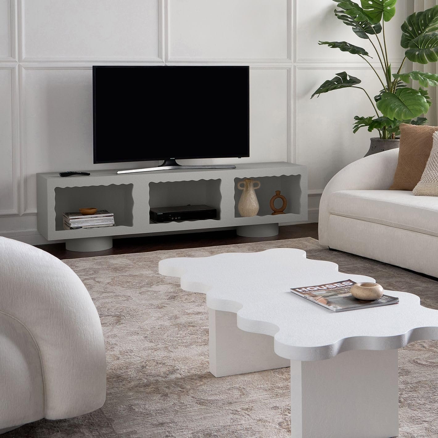 Karnak Cloudy TV Unit | Modern Media Console with Wave Design | Wooden TV Cabinet with Textured Finish & Storage for Living Room Furniture (Black) - Image 20