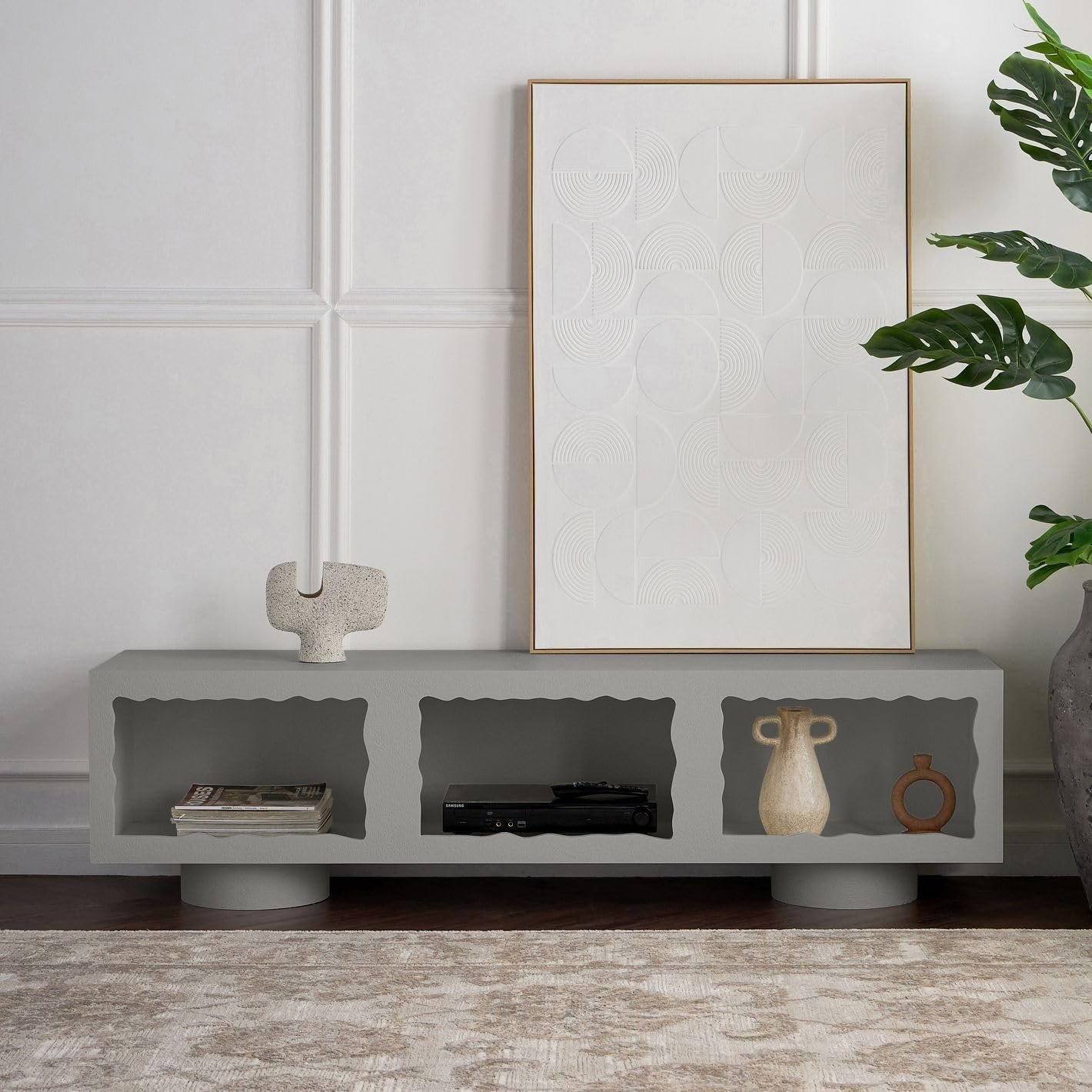 Karnak Cloudy TV Unit | Modern Media Console with Wave Design | Wooden TV Cabinet with Textured Finish & Storage for Living Room Furniture (Black) - Image 21