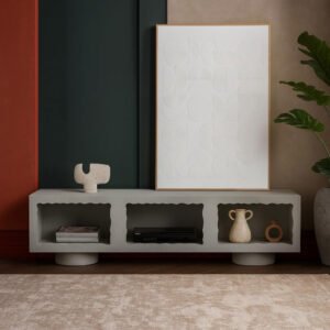 Karnak Cloudy TV Unit | Modern Media Console with Wave Design | Wooden TV Cabinet with Textured Finish & Storage for Living Room Furniture (Grey)