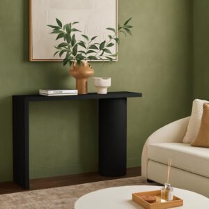 Karnak Column Console Table | Modern Engineered Wood Console with Textured Finish | Stylish Rectangular Hallway & Living Room Furniture (Black)