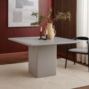 Karnak Core 4-Seater Round Dining Table with Central Base, Textured MDF Top, Minimalist Modern Style
