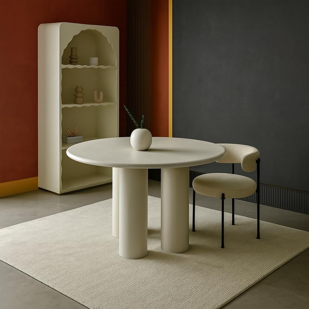 Karnak Ember 4-Seater Round Dining Table with Four-Leg Base, Textured MDF Top, Modern Luxe Minimalist Style (Grey) - Image 9