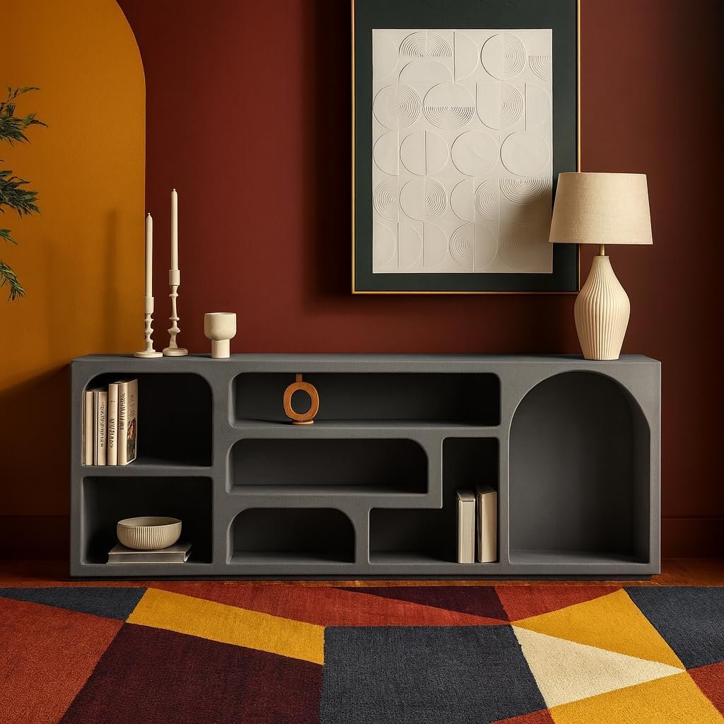 Karnak Float Buffet Modern Sideboard with 3 Doors, Minimalist Rounded-Edge Design, Cylindrical Legs & Concealed Storage (Black) - Image 13