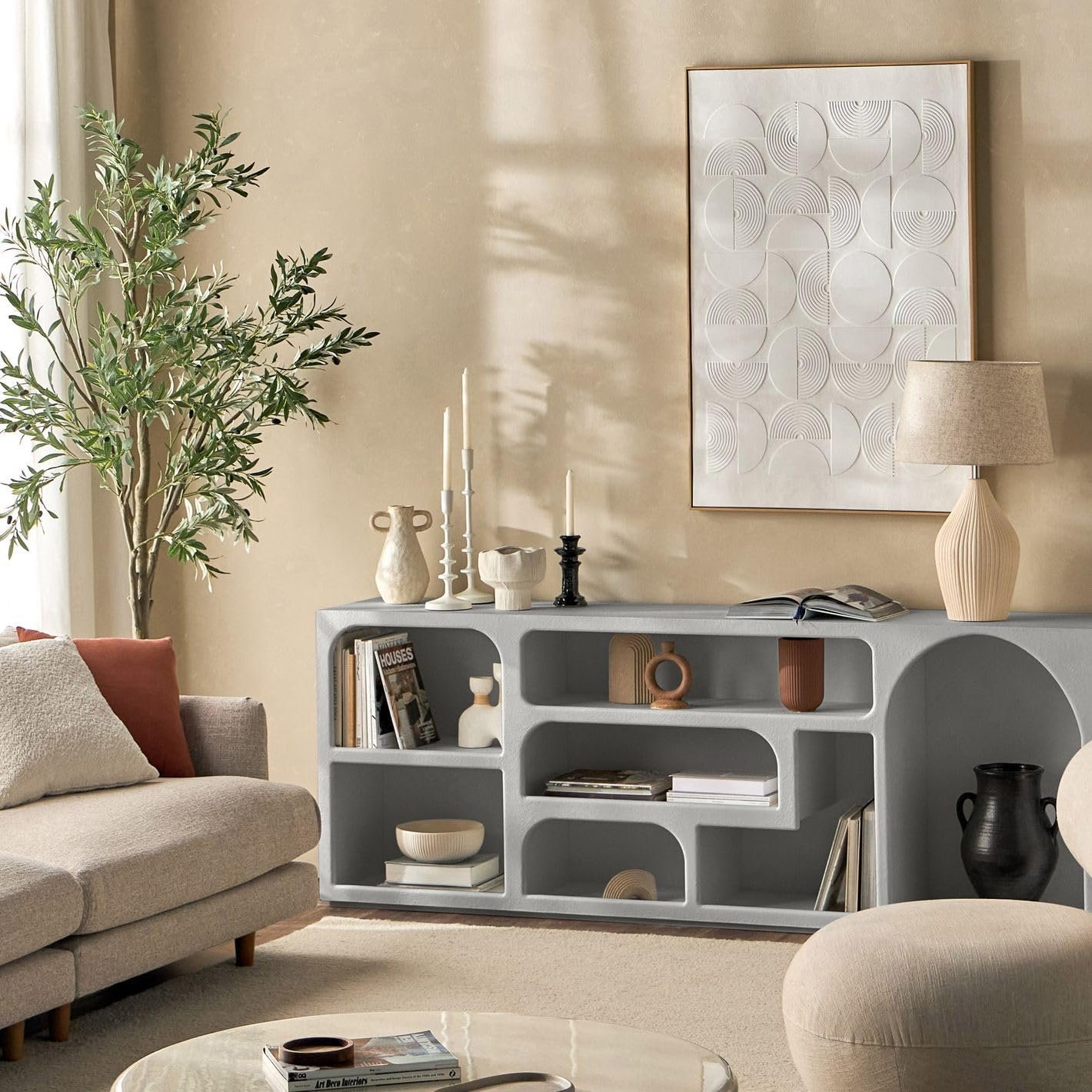 Karnak Float Buffet Modern Sideboard with 3 Doors, Minimalist Rounded-Edge Design, Cylindrical Legs & Concealed Storage (Black) - Image 16