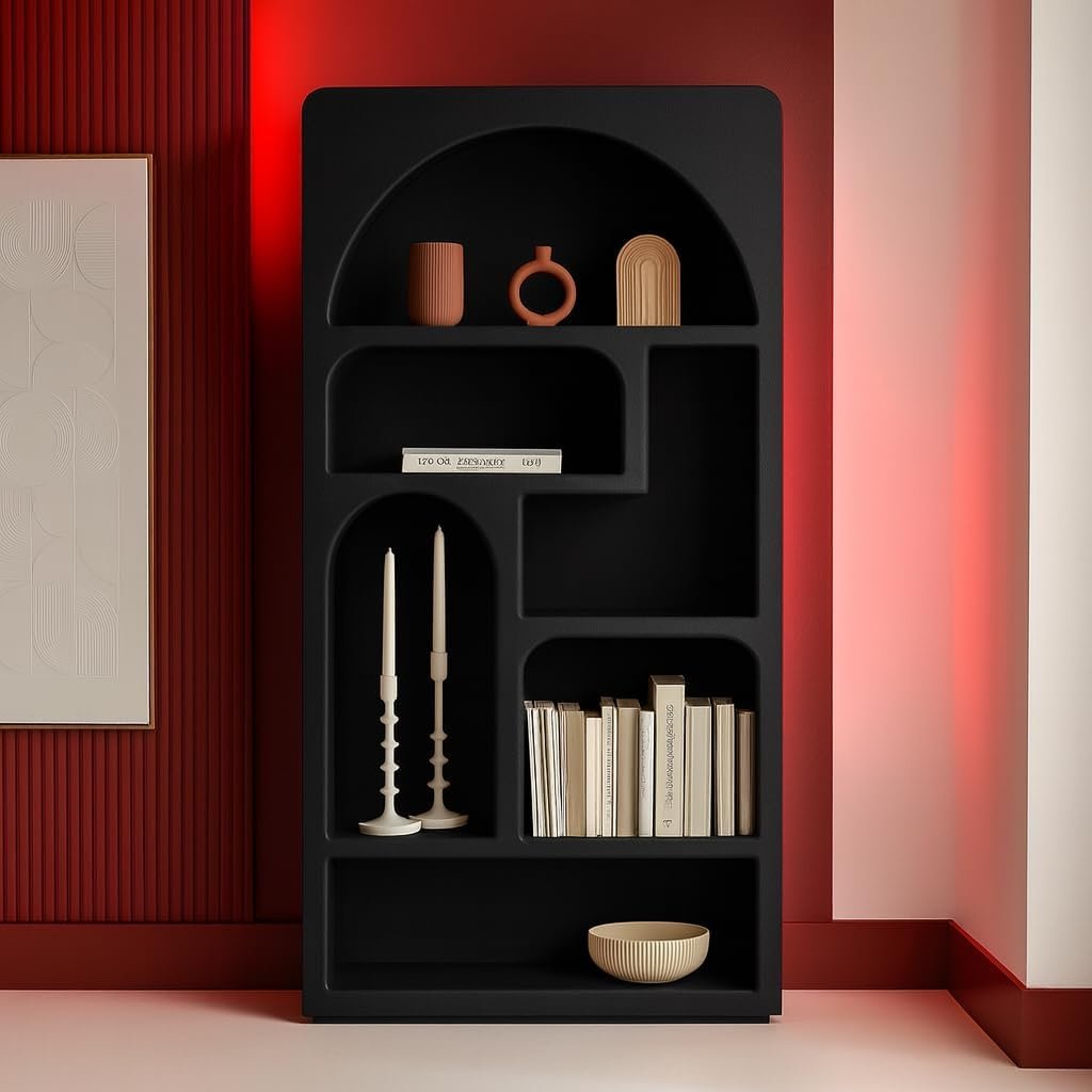 Karnak Float Display Unit – Modern Engineered Wood Shelf Cabinet with 4 Open Shelves, Black Minimalist Storage Furniture