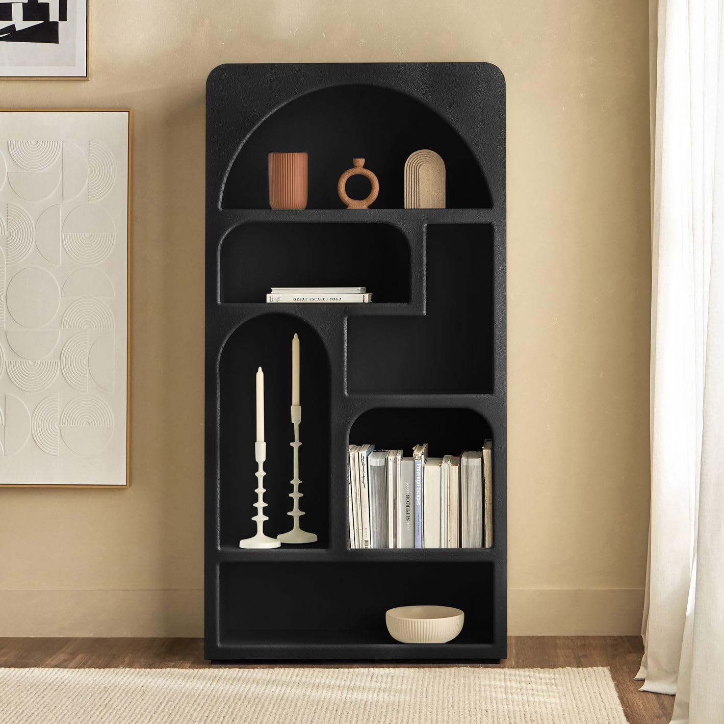 Karnak Float Display Unit – Modern Engineered Wood Shelf Cabinet with 4 Open Shelves, Black Minimalist Storage Furniture - Image 6