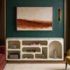 Karnak Float Terrazzo Top Buffet Modern Sideboard with Open Shelving, Plaster Finish & Artistic Geometric Storage Design
