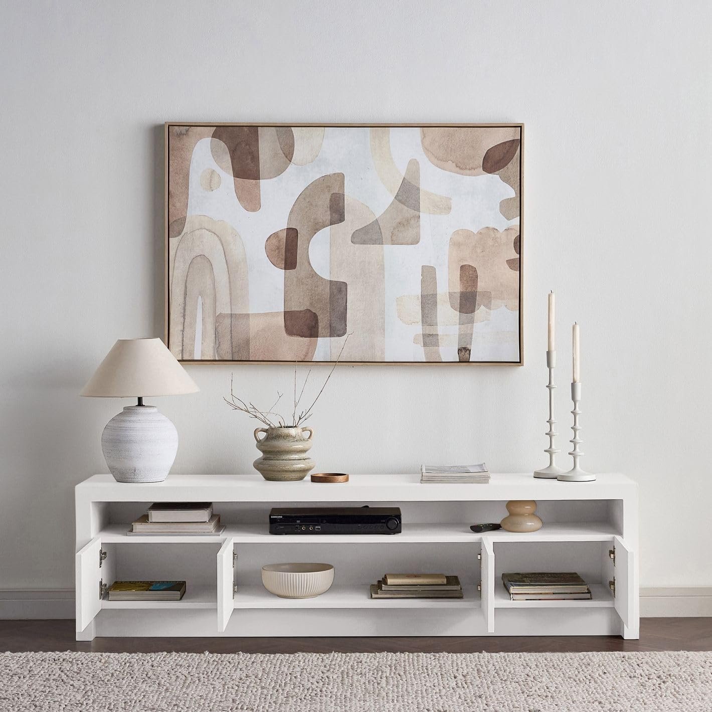 Karnak Horizon TV Unit | Modern Media Console with 4 Doors & Open Shelf | Stylish Wooden TV Cabinet with Storage for Living Room Furniture - Image 11