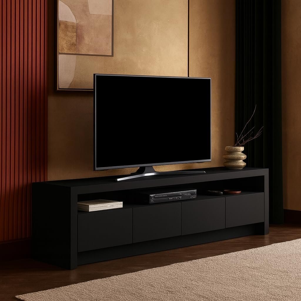 Karnak Horizon TV Unit | Modern Media Console with 4 Doors & Open Shelf | Stylish Wooden TV Cabinet with Storage for Living Room Furniture - Image 17