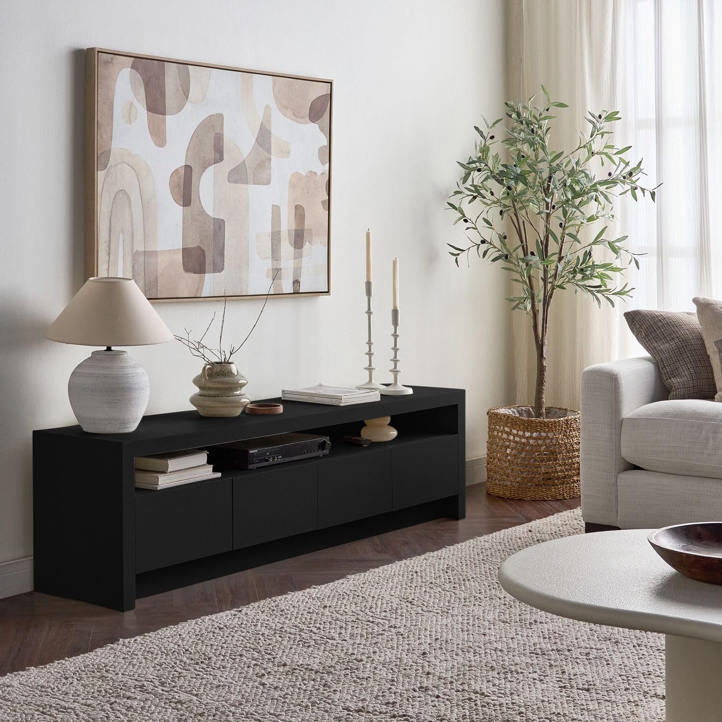 Karnak Horizon TV Unit | Modern Media Console with 4 Doors & Shelf | Elegant Wooden TV Cabinet with Storage for Living Room Furniture (Black) - Image 4