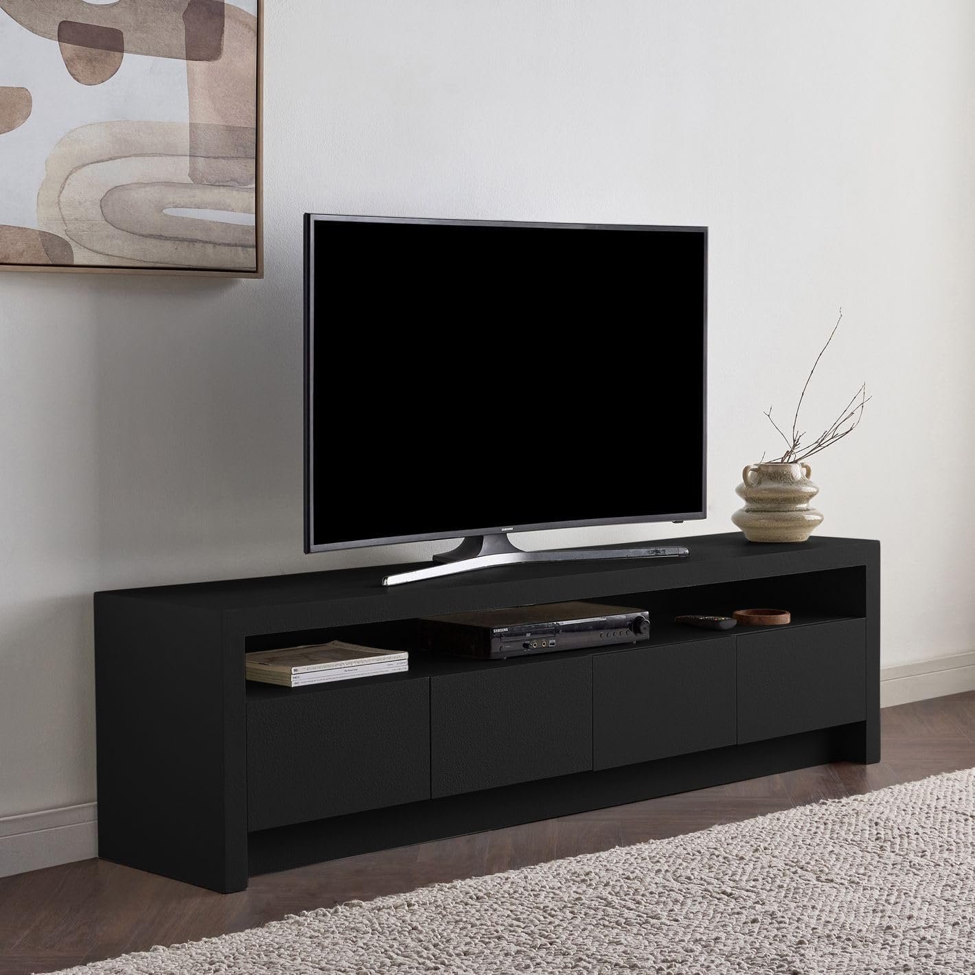 Karnak Horizon TV Unit | Modern Media Console with 4 Doors & Shelf | Elegant Wooden TV Cabinet with Storage for Living Room Furniture (Black) - Image 7