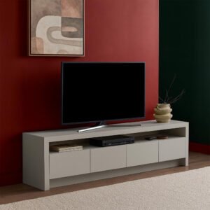Karnak Horizon TV Unit | Modern Media Console with 4 Doors & Shelf | Elegant Wooden TV Cabinet with Storage for Living Room Furniture (Grey)