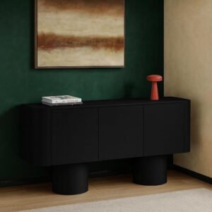 Karnak Meadow Buffet Modern Homestead Sideboard with 3 Shelves, Spacious Storage & Durable Engineered Wood Construction (Black)