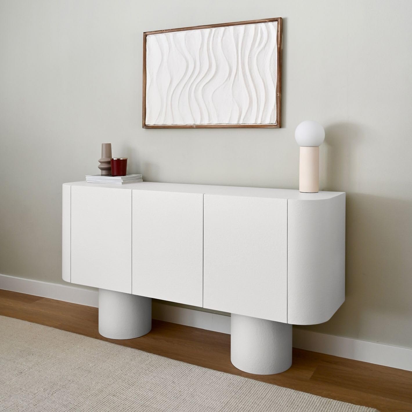 Karnak Meadow Buffet Modern Homestead Sideboard with 3 Shelves, Spacious Storage & Durable Engineered Wood Construction (Grey) - Image 7