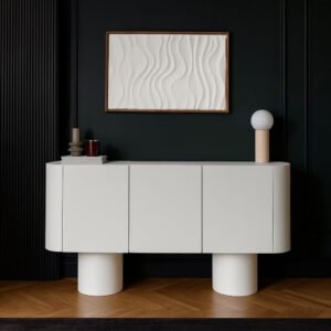 Karnak Meadow Buffet Modern Homestead Sideboard with 3 Shelves, Spacious Storage & Durable Engineered Wood Construction (White)