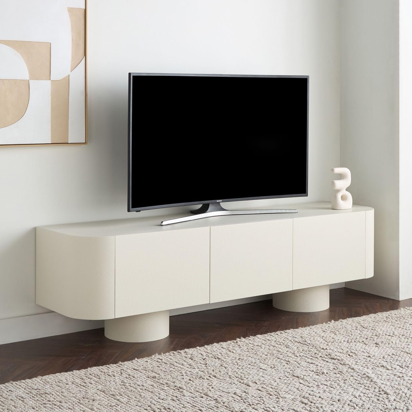Karnak Meadow TV Unit | Modern Media Console with 3 Cabinets | Elegant Wooden TV Stand for Living Room Furniture Fits TVs Up to 65" (Beige) - Image 2