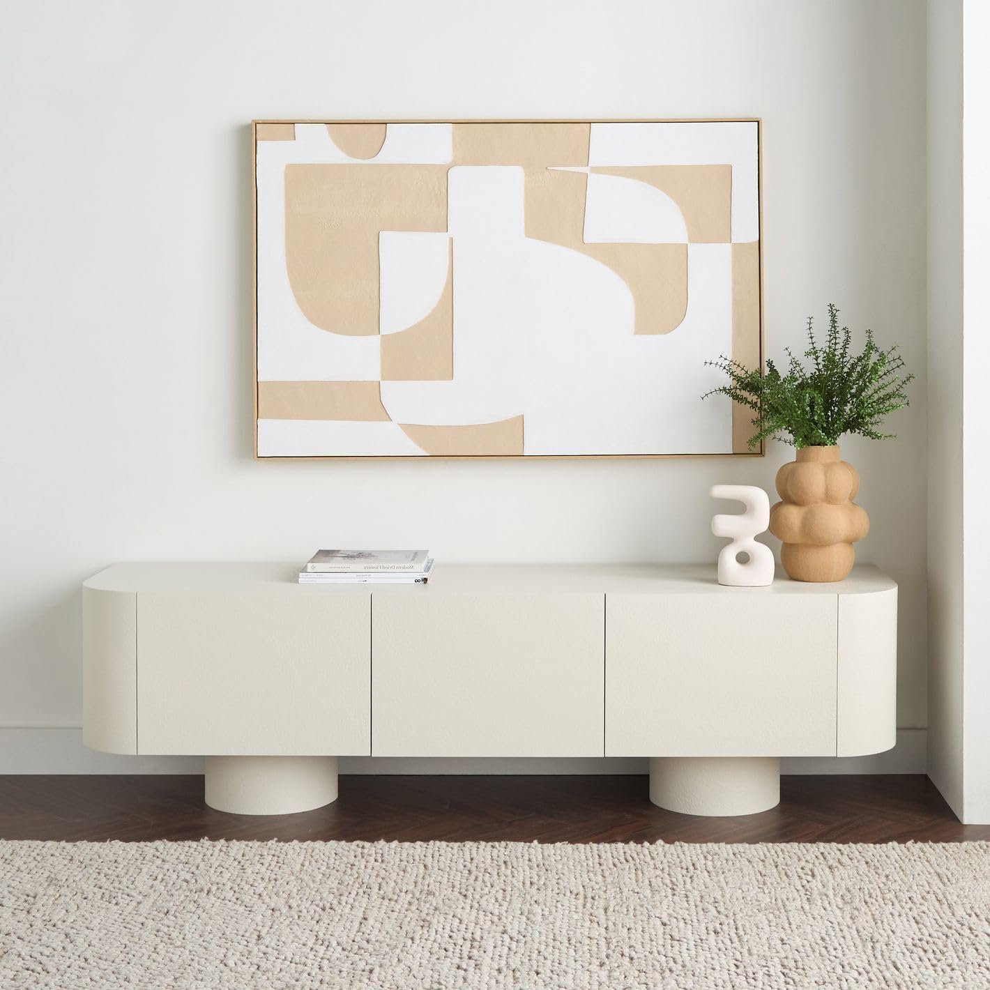 Karnak Meadow TV Unit | Modern Media Console with 3 Cabinets | Elegant Wooden TV Stand for Living Room Furniture Fits TVs Up to 65" (Beige) - Image 6