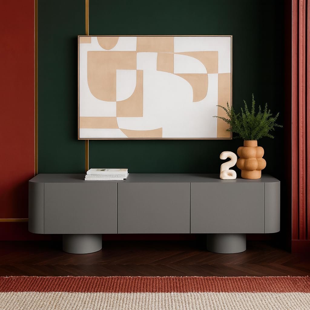 Karnak Meadow TV Unit | Modern Media Console with 3 Cabinets | Elegant Wooden TV Stand for Living Room Furniture Fits TVs Up to 65" (Beige) - Image 10