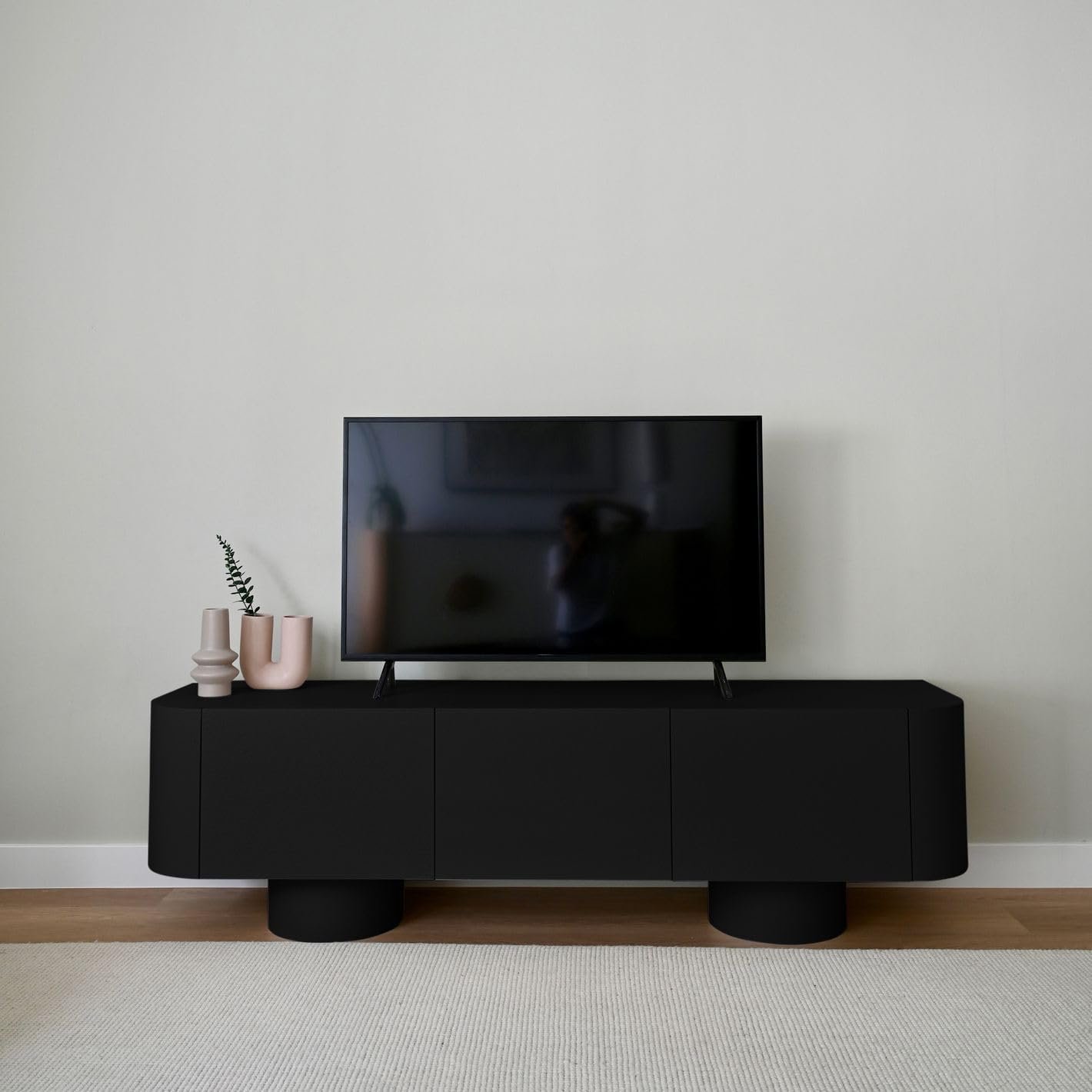 Karnak Meadow TV Unit | Modern Media Console with 3 Cabinets | Elegant Wooden TV Stand for Living Room Furniture Fits TVs Up to 65" (Black) - Image 3