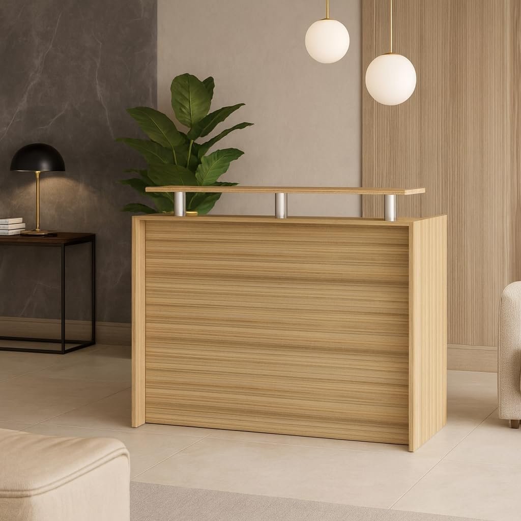 Karnak Modern 2-Person Reception Desk | Office Counter Table | Elegant MDF Front Desk for Hotel, Office & Restaurant (Dark Brown) - Image 10