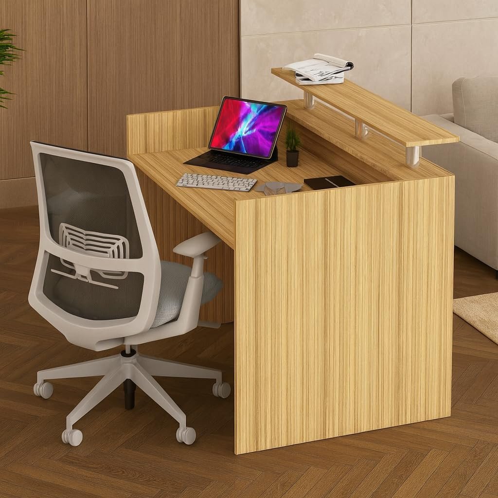 Karnak Modern 2-Person Reception Desk | Office Counter Table | Elegant MDF Front Desk for Hotel, Office & Restaurant (Dark Brown) - Image 11