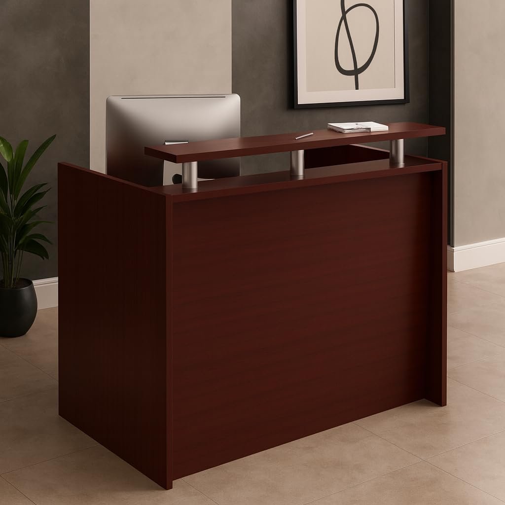Karnak Modern 2-Person Reception Desk | Office Counter Table | Elegant MDF Front Desk for Hotel, Office & Restaurant (Dark Brown) - Image 15